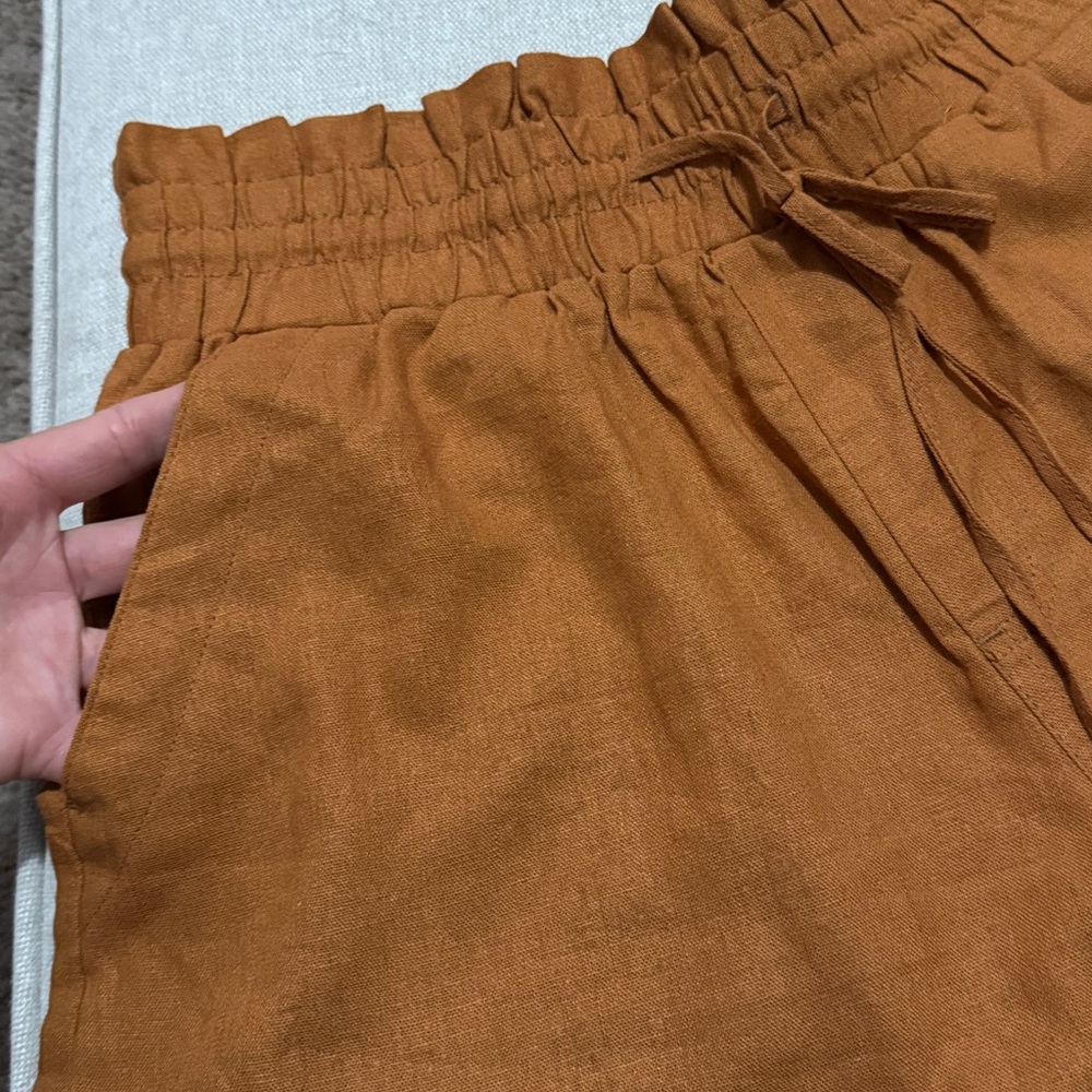 a new day Brand Linen blend PaperBag High Waisted Shorts-Sz M-Rusty Orange/Brown - Picture 4 of 12